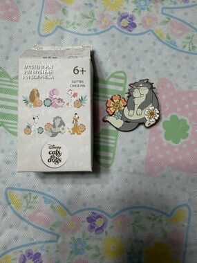 Disney Cats & Dogs Lucifer Gray Floral Glitter Chase Enamel Pin